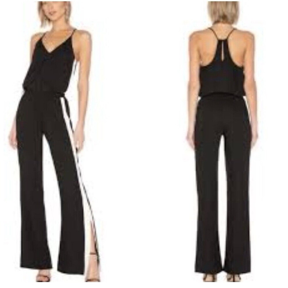Amanda Uprichard Black & White Side-Stripe Jumpsuit - Size S | Wide Leg